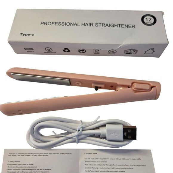 Mini Travel Flat Iron Hair Straightener Curler Curling Iron Pink Portable NEW - Picture 1 of 8